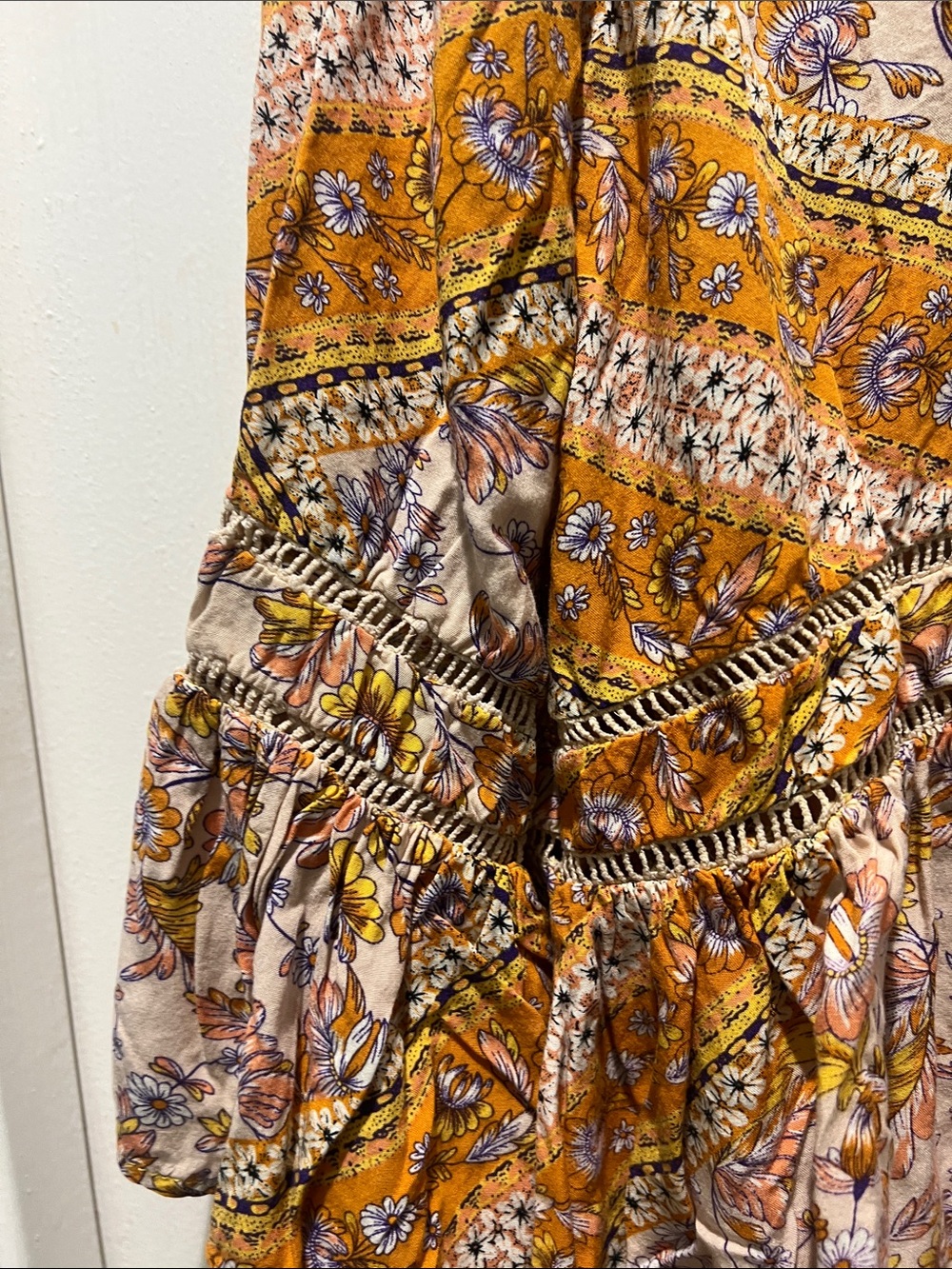 Jaase Mustard Floral Boho Peasant Blouse - Picture 6 of 9
